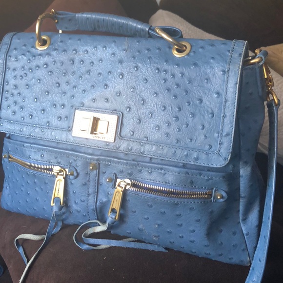 Rebecca Minkoff Lyric Blue Ostrich Leather Satchel - Picture 5 of 7